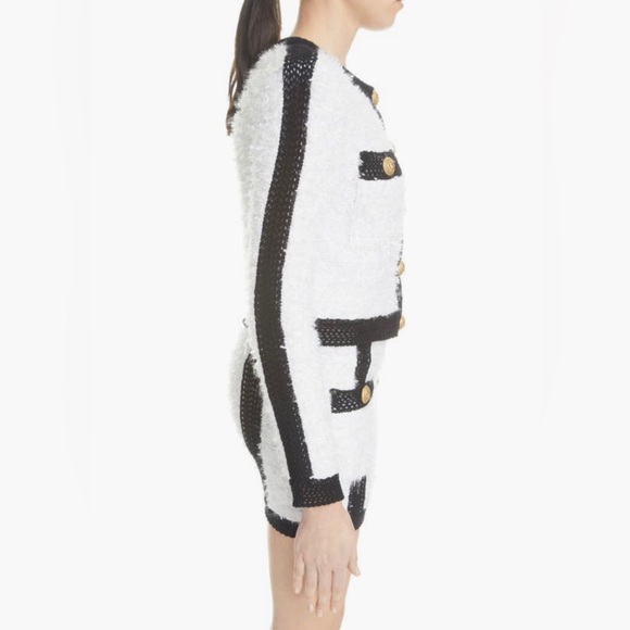 NWT $2990 Balmain Colorblocked Tweed Knit Jacket 12 US / 44 FR, GAB WHITE/ BLACK - Picture 5 of 7